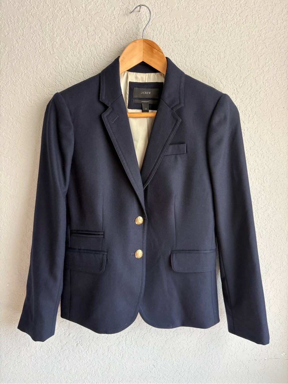 J.Crew Schoolboy Navy Blazer Gold Crest Buttons Tailored Preppy Jacket Size 2